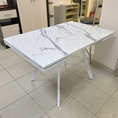 Стол обеденный раздвижной пластик Морис (Белый мрамор 3027/Опоры белые)