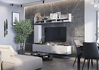 Гостиная Квинта 1600 (Белый лофт/Софт айс/Белый)