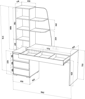 Компьютерный стол Пифагор (Цемент светлый/Цемент темный)