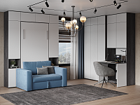 Секретер-рабочий стол с надстройкой (Черный ясень/Перламутр)