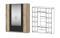 Шкаф Омега 4-х створчатый (Дуб делано светлый/камень Пьетра черный)  